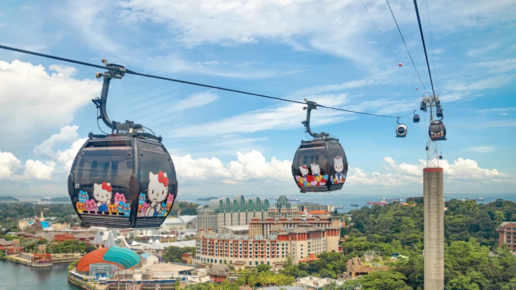 Beautiful view from a cable car over Sentosa Island with the Singapore Cable Car Sky Pass.