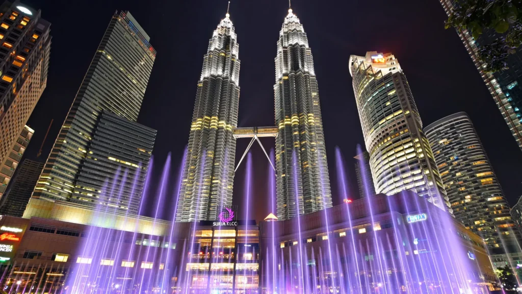 View of the Petronas Twin Towers in Kuala Lumpur, Malaysia, standing tall against the skyline